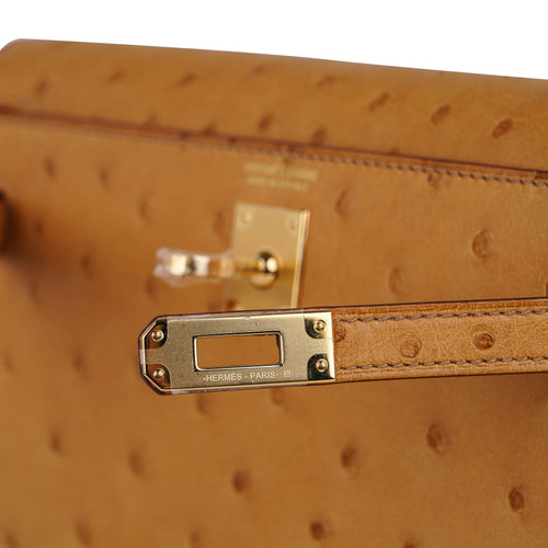 Brown Bag Tabac Camel Ostrich with Gold Hardware
