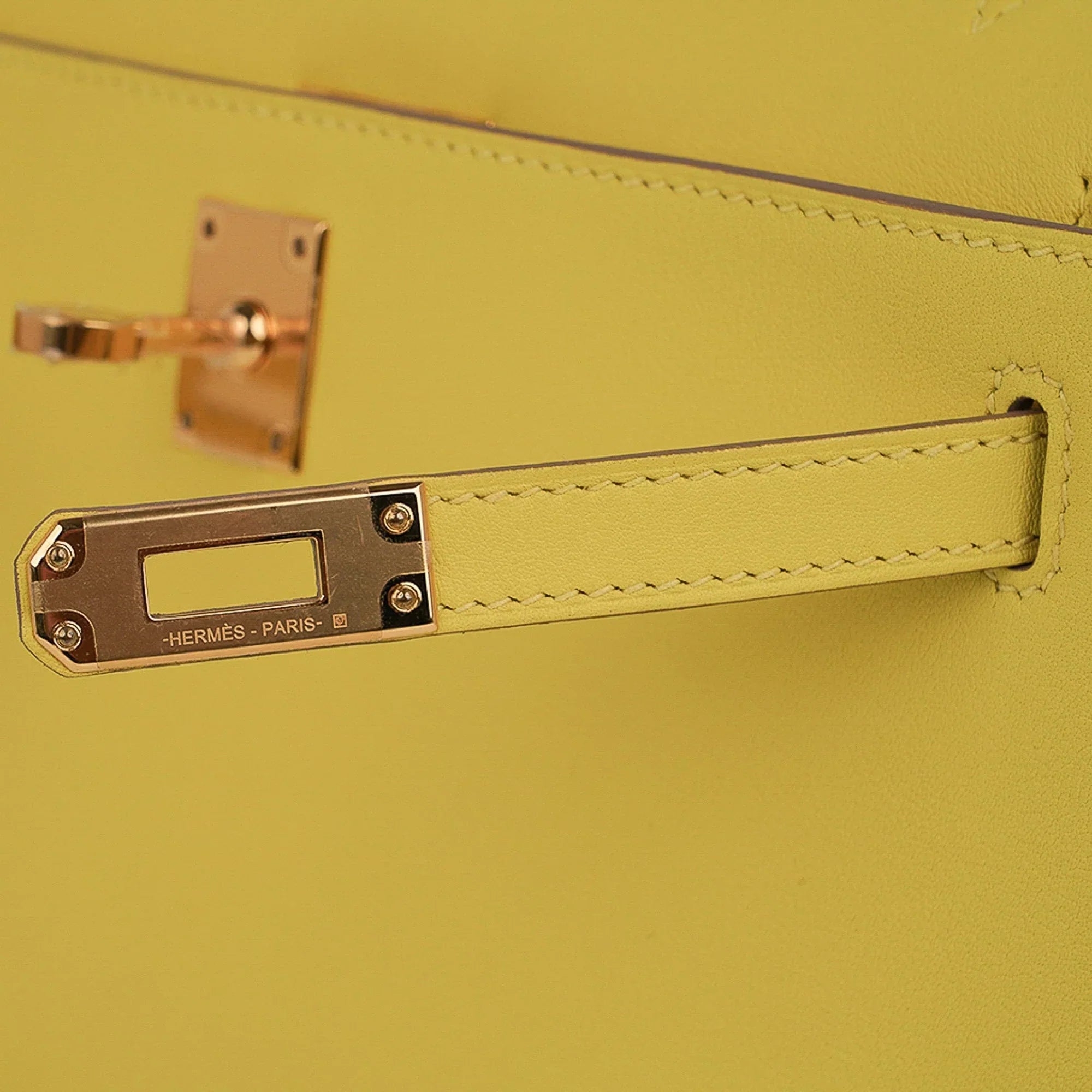 Kelly Pochette Bag Lime Clutch Gold Hardware Swift Leather