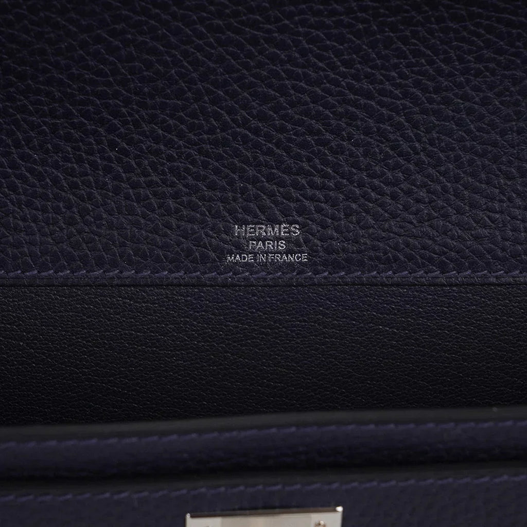 Kelly Depeches 25 Pouch Blue Ocean Galop D’Vache Leather with Palladium Hardware