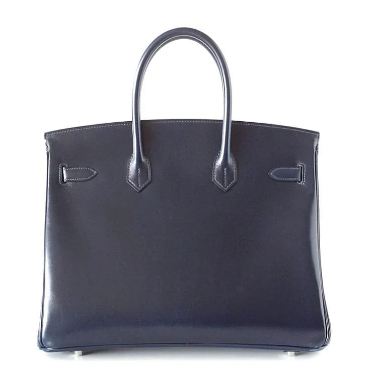 Birkin 35 Bag (Bleu) Blue Marine Coveted Rare Box Leather Palladium