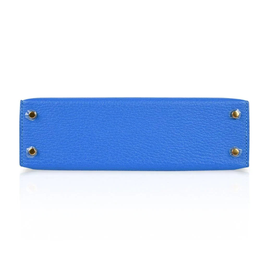 Kelly 20 Mini Sellier Bag Blue Hydra Chevre Leather Gold Hardware
