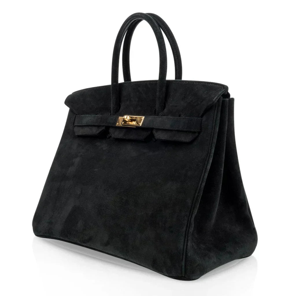 Birkin 35 Bag Black Doblis Suede Gold Hardware Limited Edition