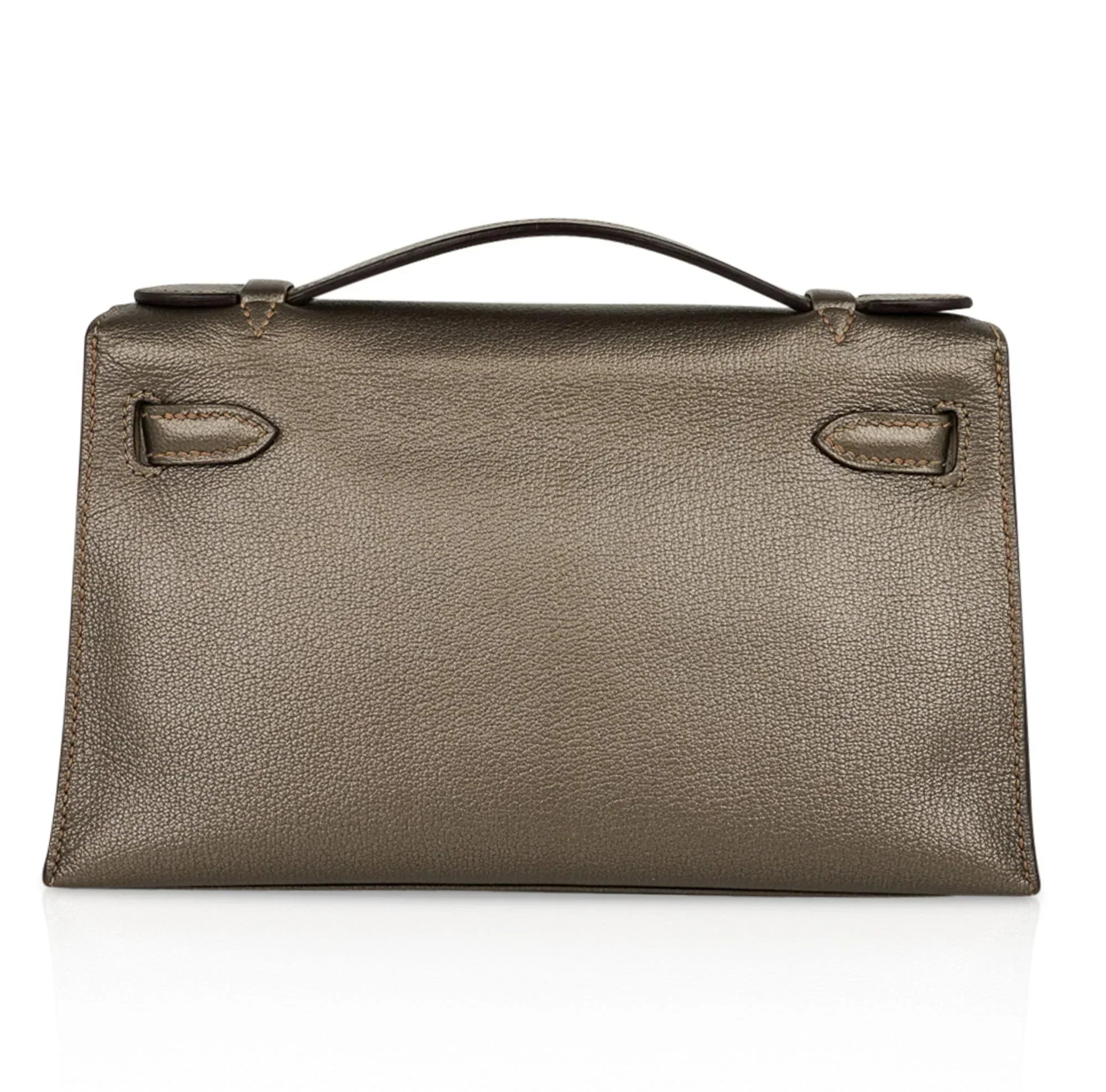 Kelly Pochette Metallic Bronze Clutch Bag Chevre Palladium