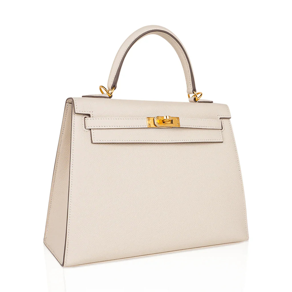 Kelly 25 Sellier Bag Craie Epsom Leather with Gold Hardware