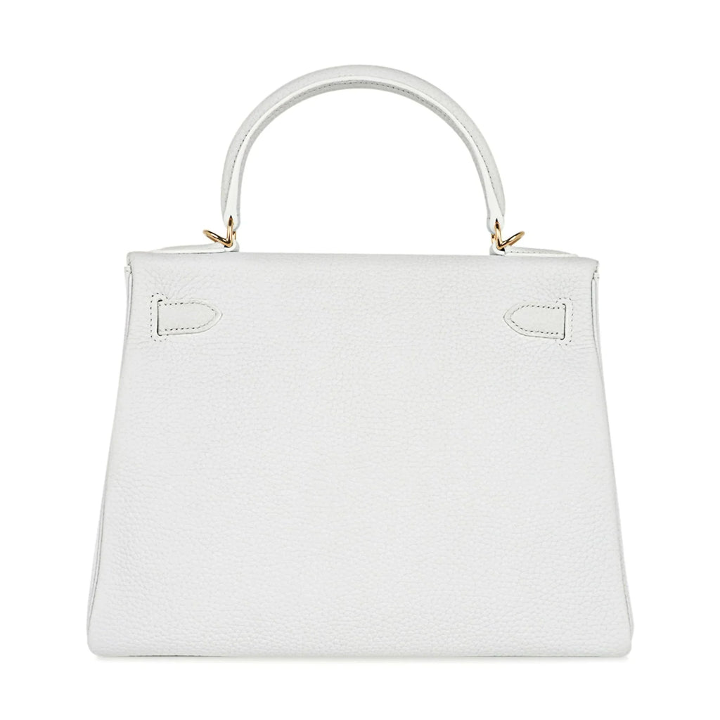 Kelly 28 Retourne Bag White Clemence Leather with Gold Hardware
