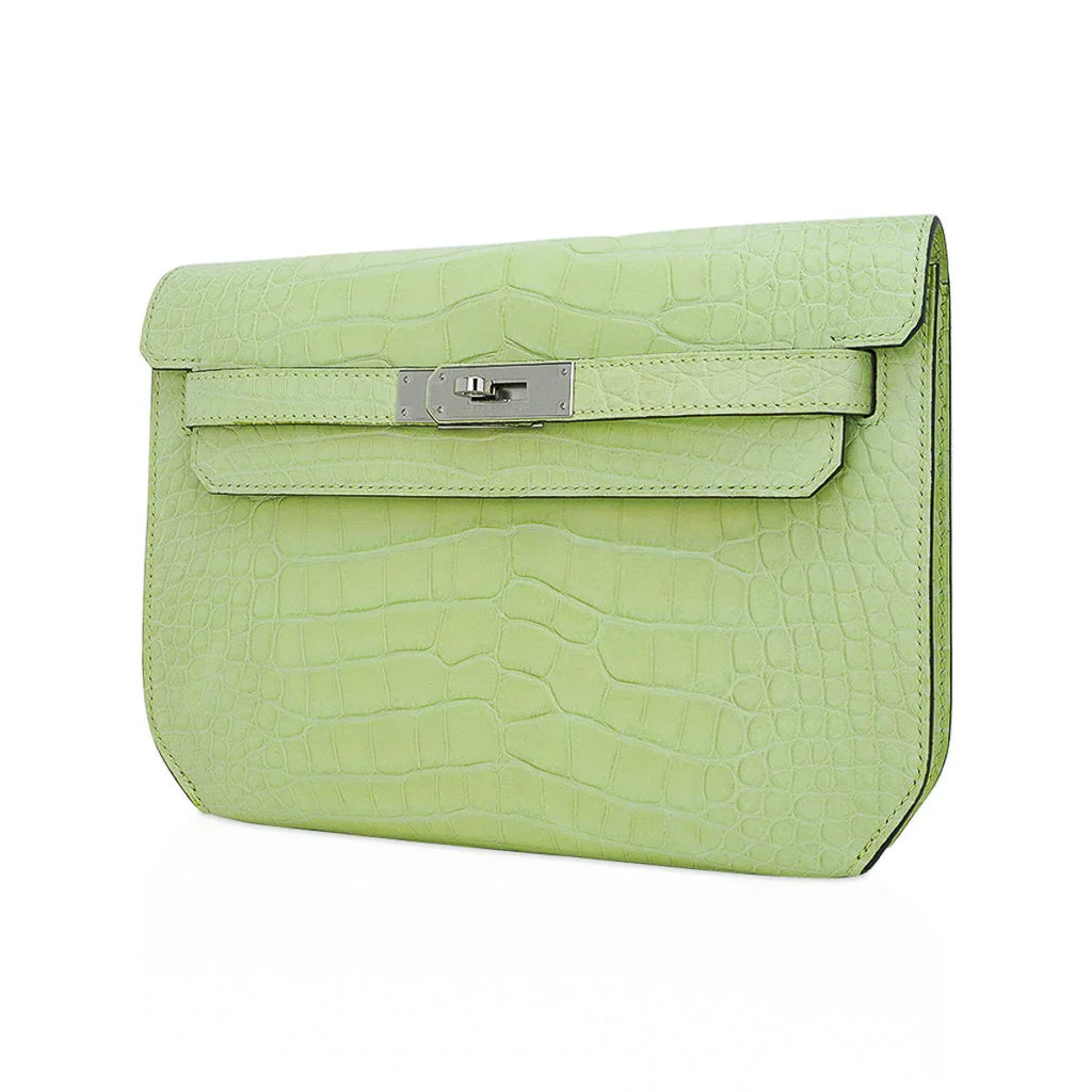 Kelly Depeches 25 Pouch Jaune Bourgeon Matte Alligator Palladium Hardware