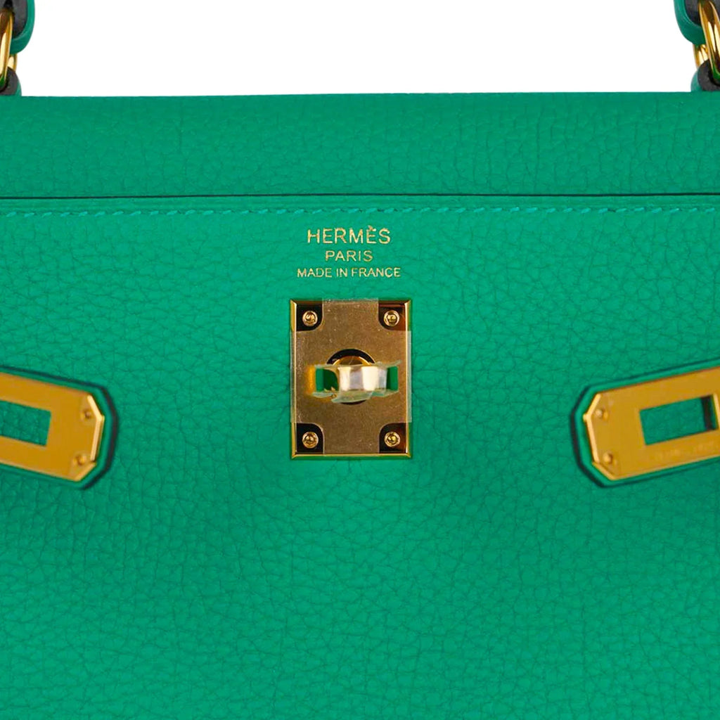 Kelly Retourne 25 Bag Menthe Togo Gold Hardware New w/Box
