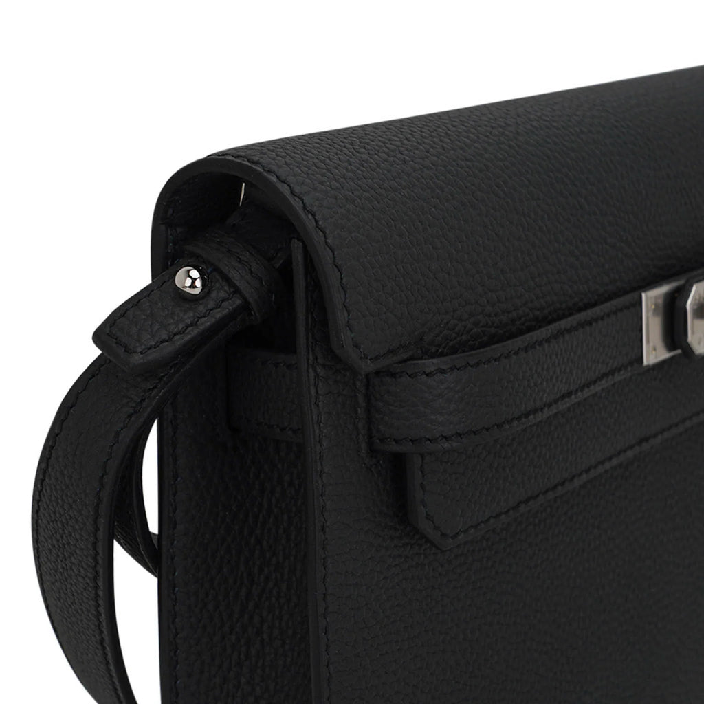 Kelly Depeches 25 Pouch Bag Black Galop D’Leather with Palladium Hardware