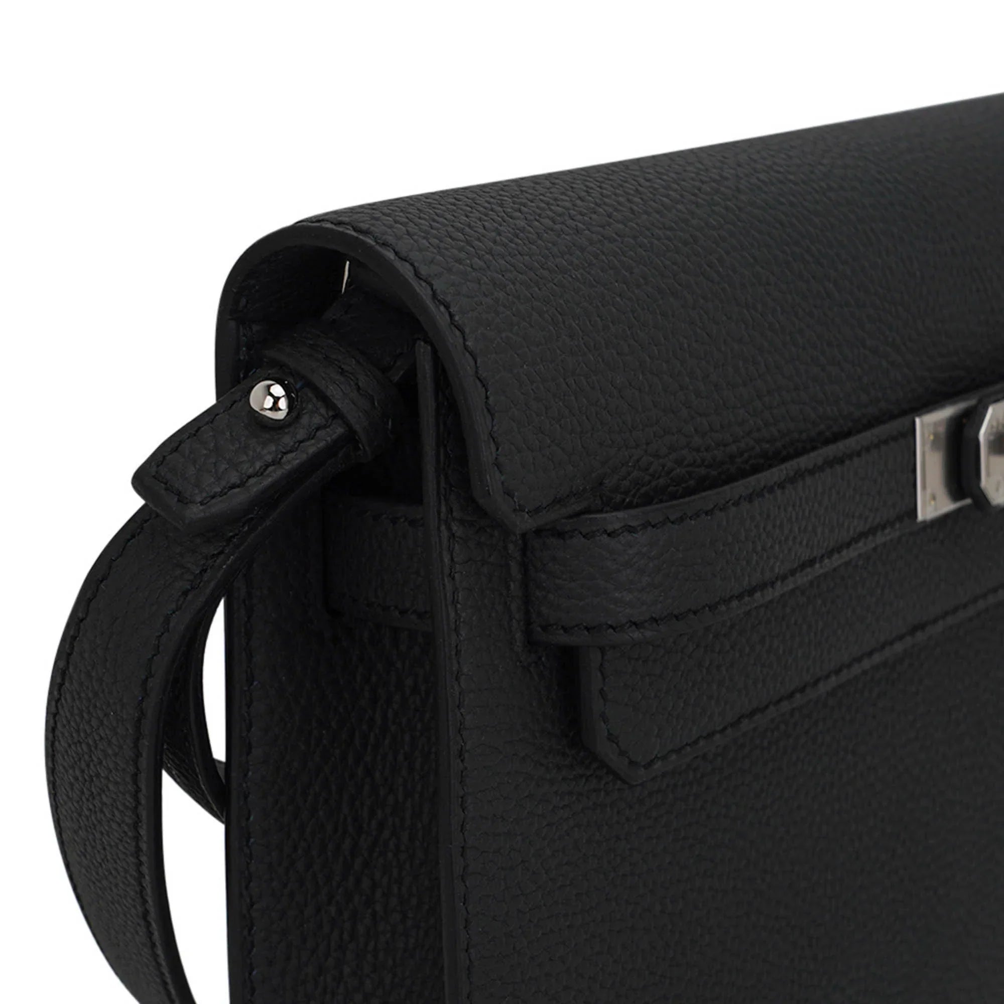 Kelly Depeches 25 Pouch Bag Black Galop D’Leather with Palladium Hardware