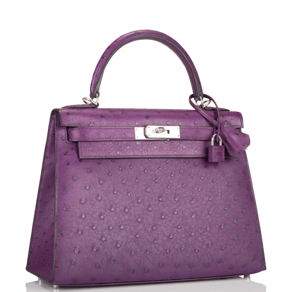 Kelly Violine Sellier Ostrich with Palladium Hardware