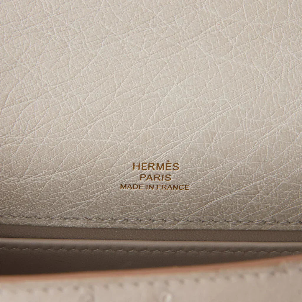 Kelly Pochette Gris Perle Ostrich Gold Hardware