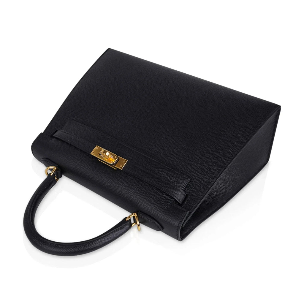Kelly Sellier 25 Bag Black Epsom Gold Hardware New