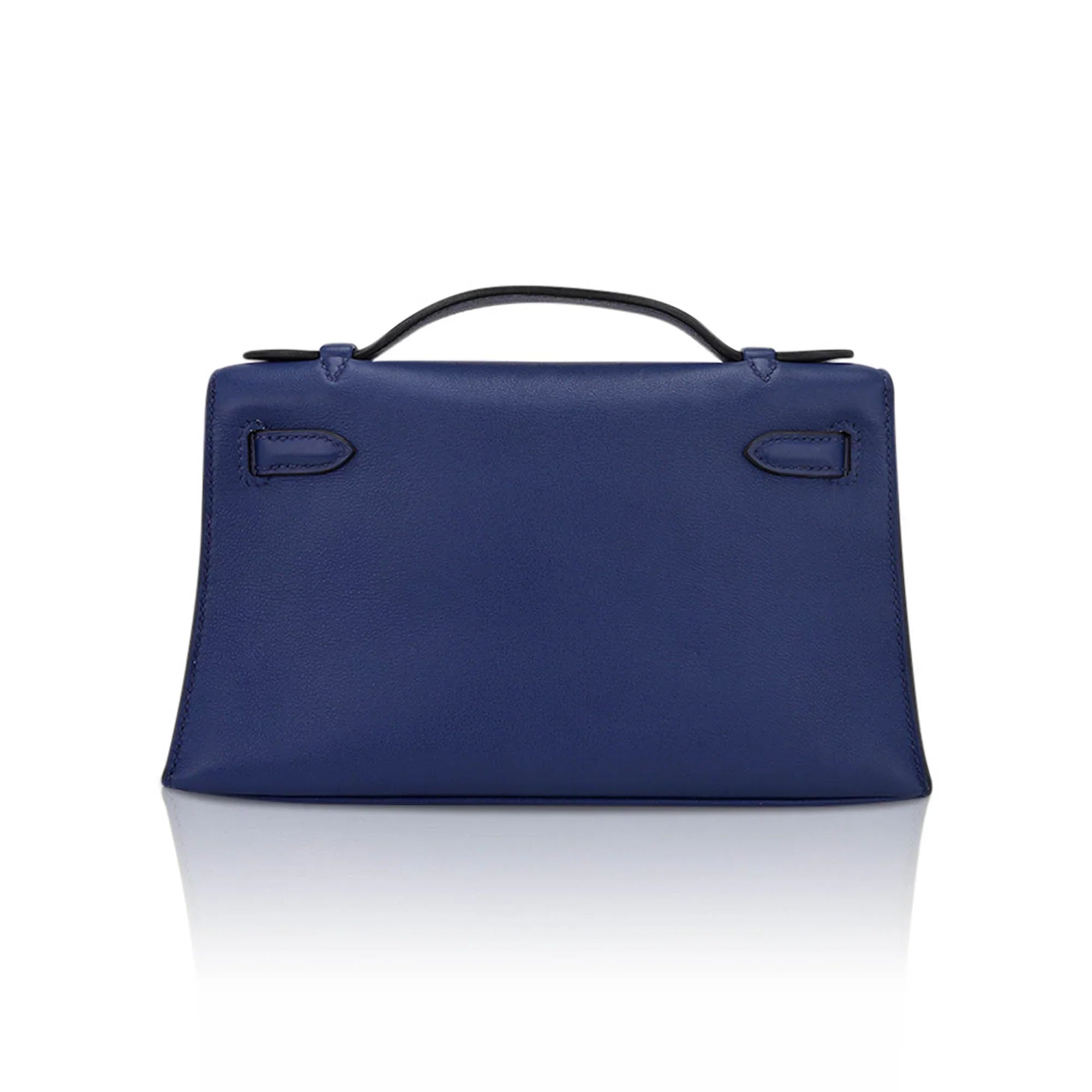 Kelly Pochette Clutch Bag Blue Sapphire Swift Leather with Palladium Hardware