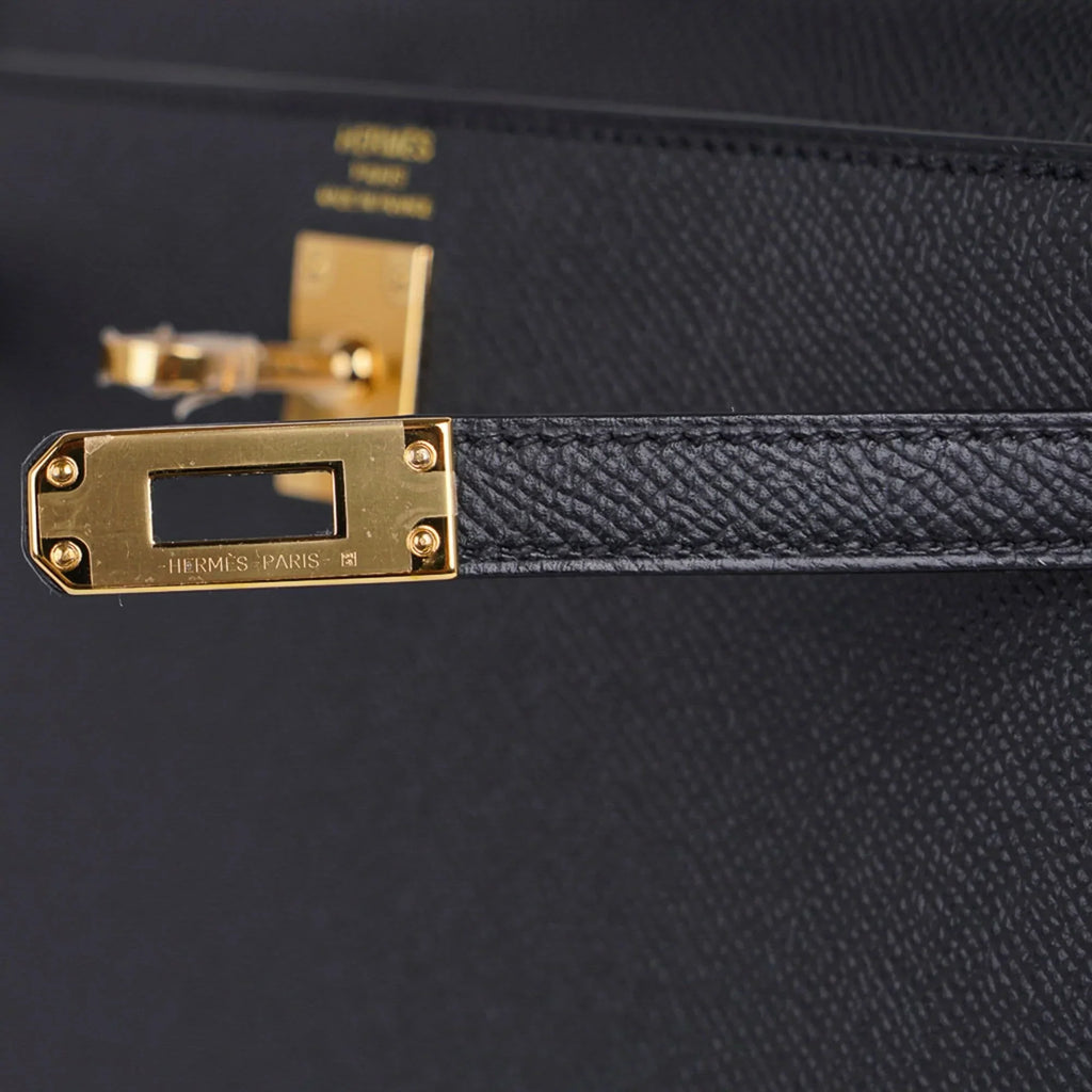 Kelly Sellier 25 Bag Black Epsom Gold Hardware New