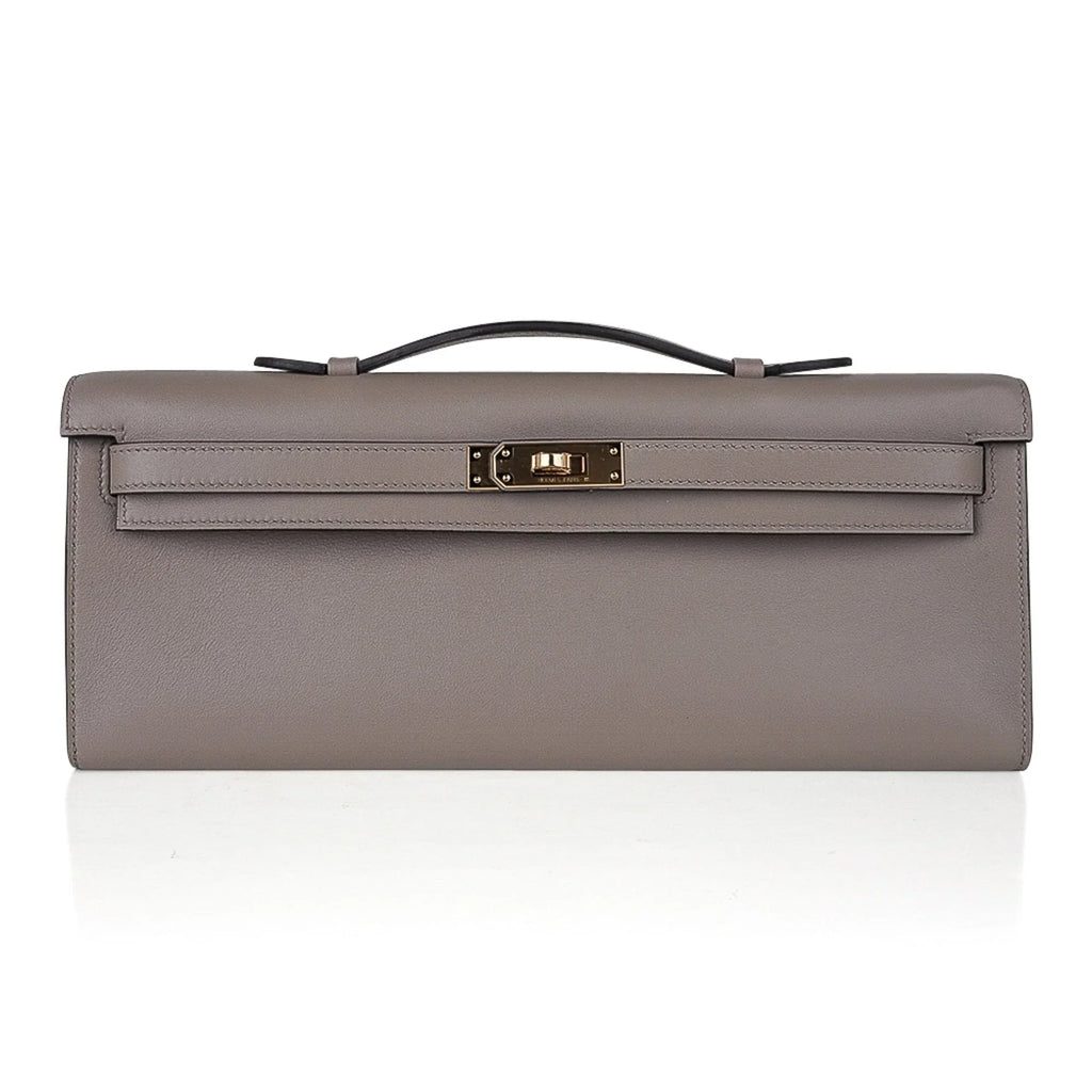 Kelly Cut Bag Gris Asphalte Gray Clutch Swift Gold Hardware