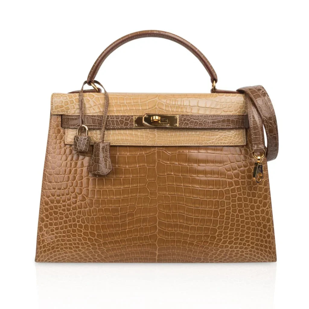Limited Edition Tri-Color Kelly Sellier 32 Bag Poussiere Poudre Ficelle Porosus Crocodile