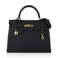 Kelly 32 Retourne Bag Black Gold Hardware Togo Leather