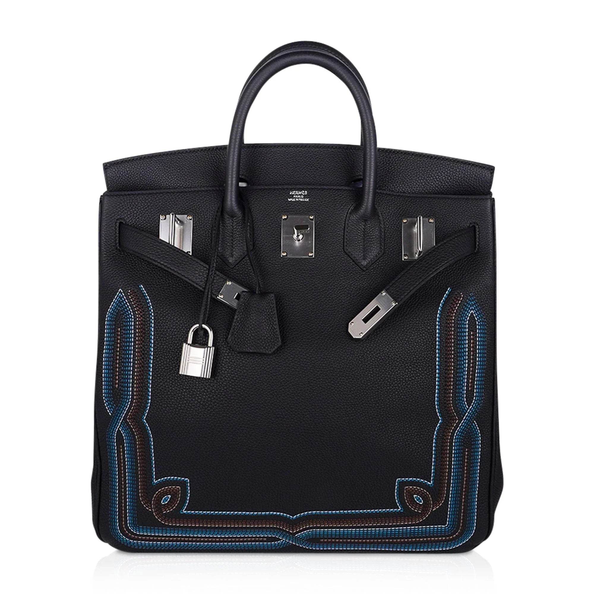 Limited Edition HAC Western Birkin 40 Bag Runway Embroidered Black Togo Leather with Palladium Hardware