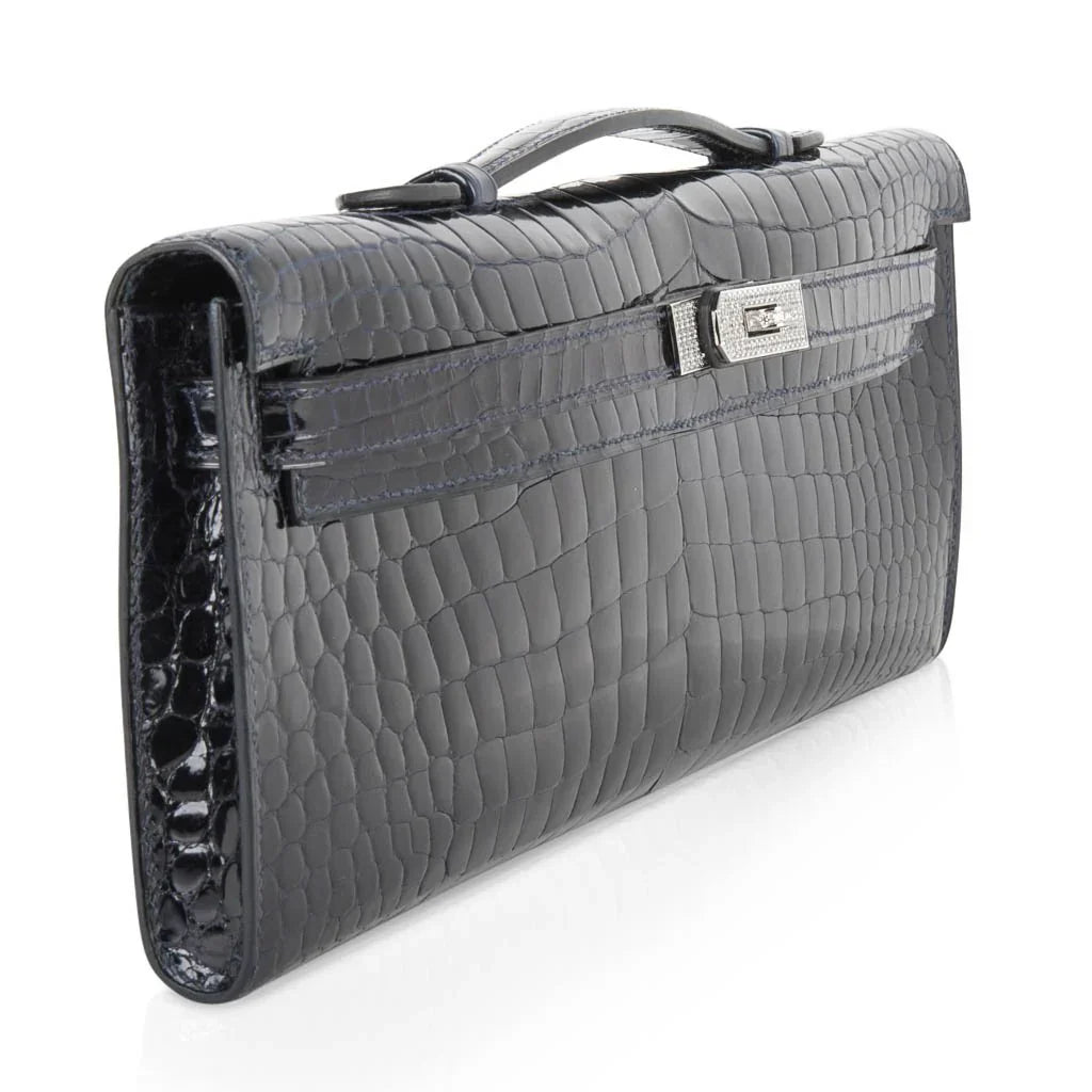 Kelly Cut Diamond Blue Marine Crocodile Bag Exquisite Clutch