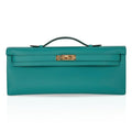 Kelly Cut Vert Verone Clutch Bag Gold Hardware Swift Leather