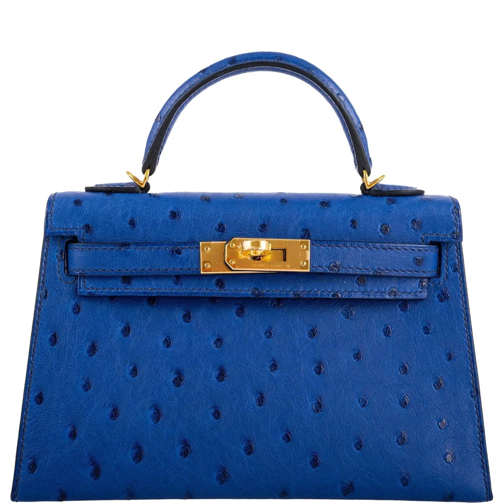 Kelly Mini II Blue Sapphire Ostrich Gold Hardware