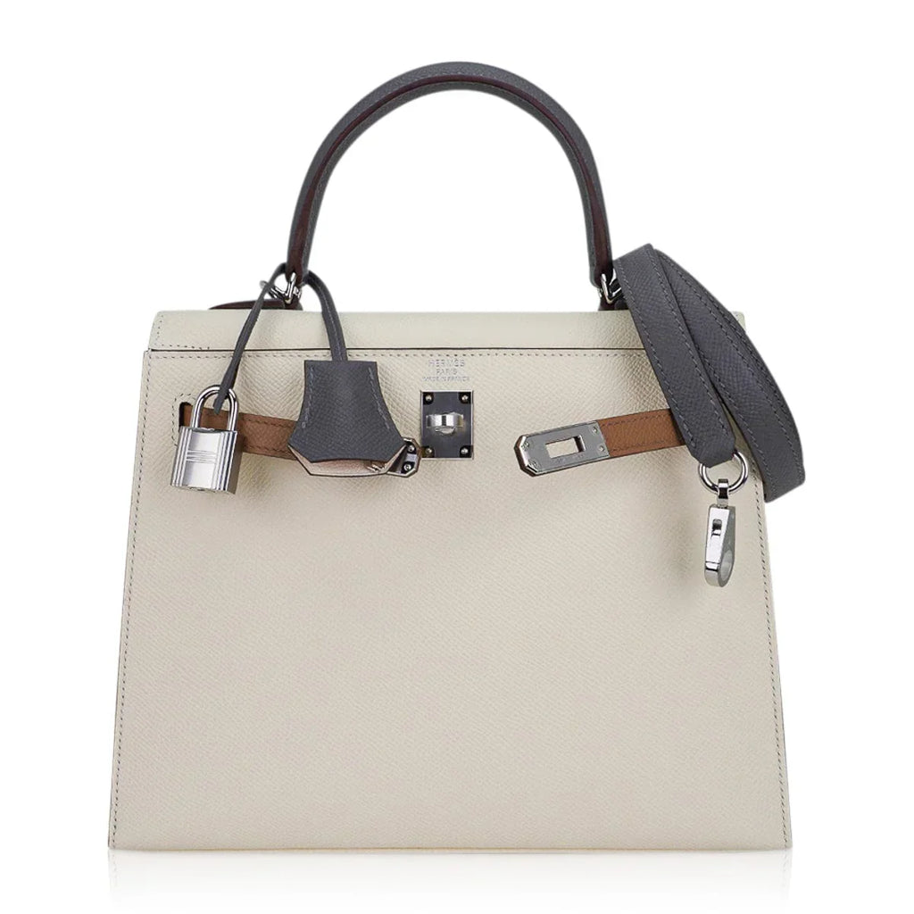 Kelly Sellier 25 Bag Nata Chai & Gris Meyer Epsom Leather with Palladium Hardware