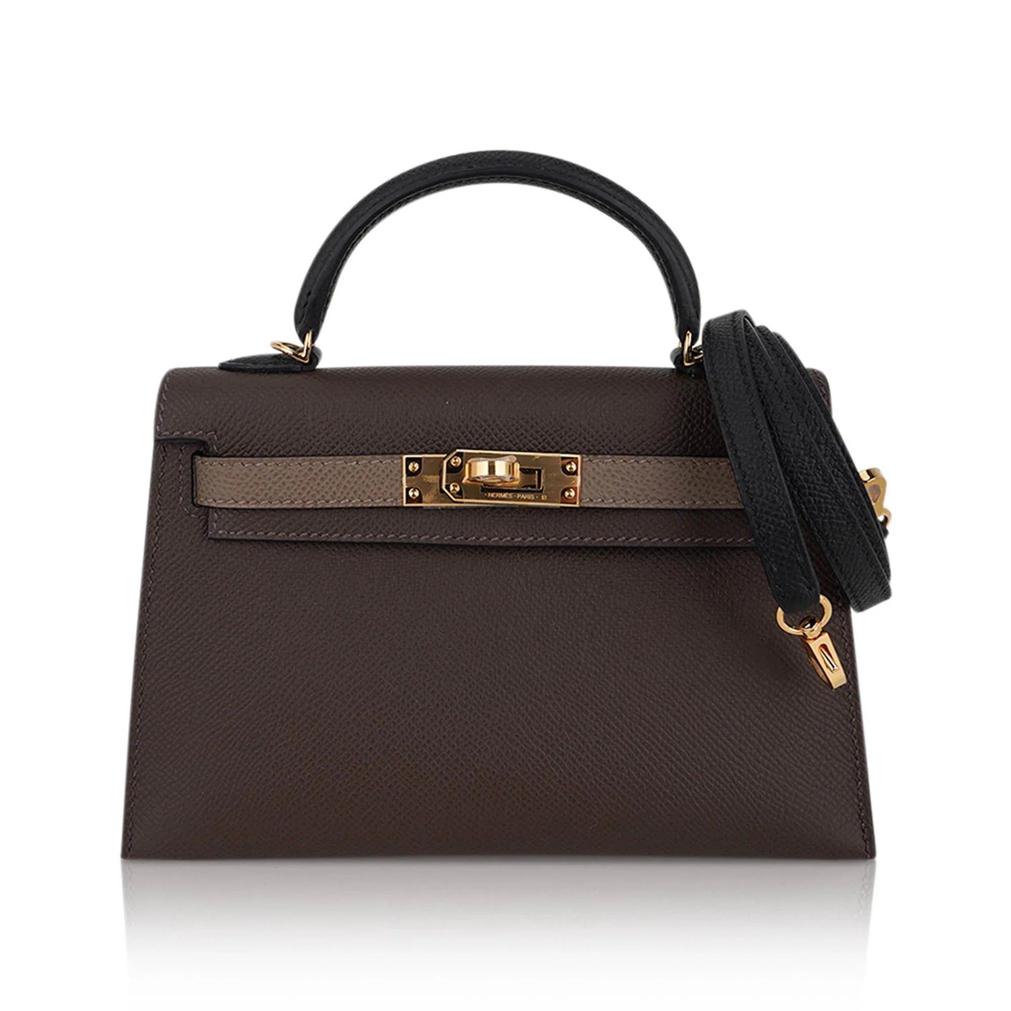 Special Order HSS Mini Kelly 20 Sellier Bag Ecorce Etoupe and Black with Gold Hardware