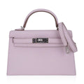 Mini Kelly 20 Bag Sellier Mauve Pale Chevre Leather with Palladium Hardware