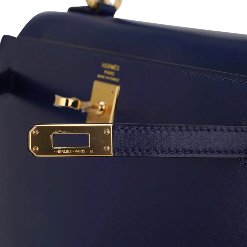 Kelly Sellier 25 Bag Blue Sapphire Box Leather with Gold Hardware