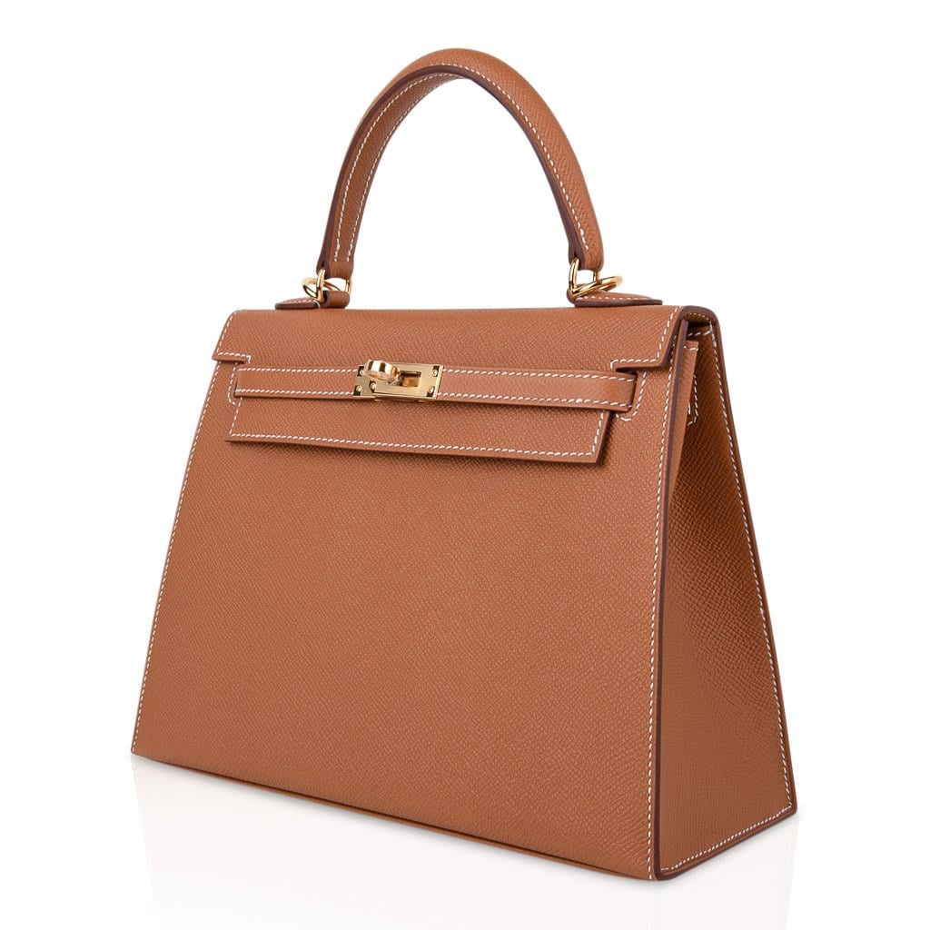 Kelly 25 Sellier Bag Gold Epsom Leather with Gold Hardware