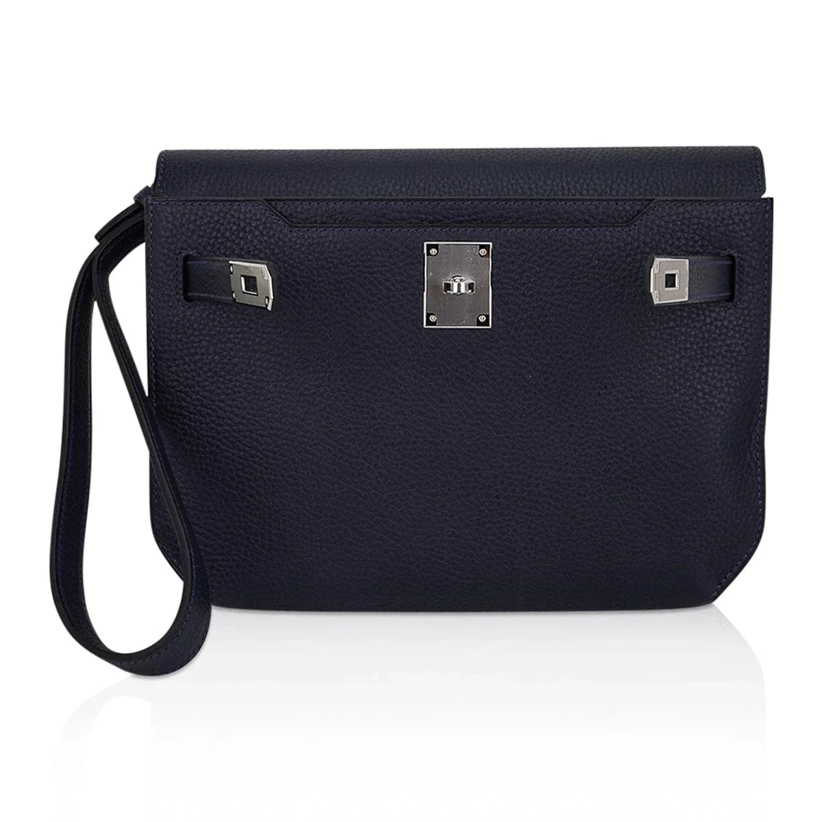 Kelly Depeches 25 Pouch Blue Ocean Galop D’Vache Leather with Palladium Hardware