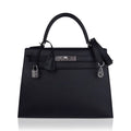 Kelly 28 Sellier Bag Black Epsom Leather with Palladium Hardware