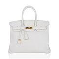 Birkin 35 Bag White Gold Hardware Clemence Leather New