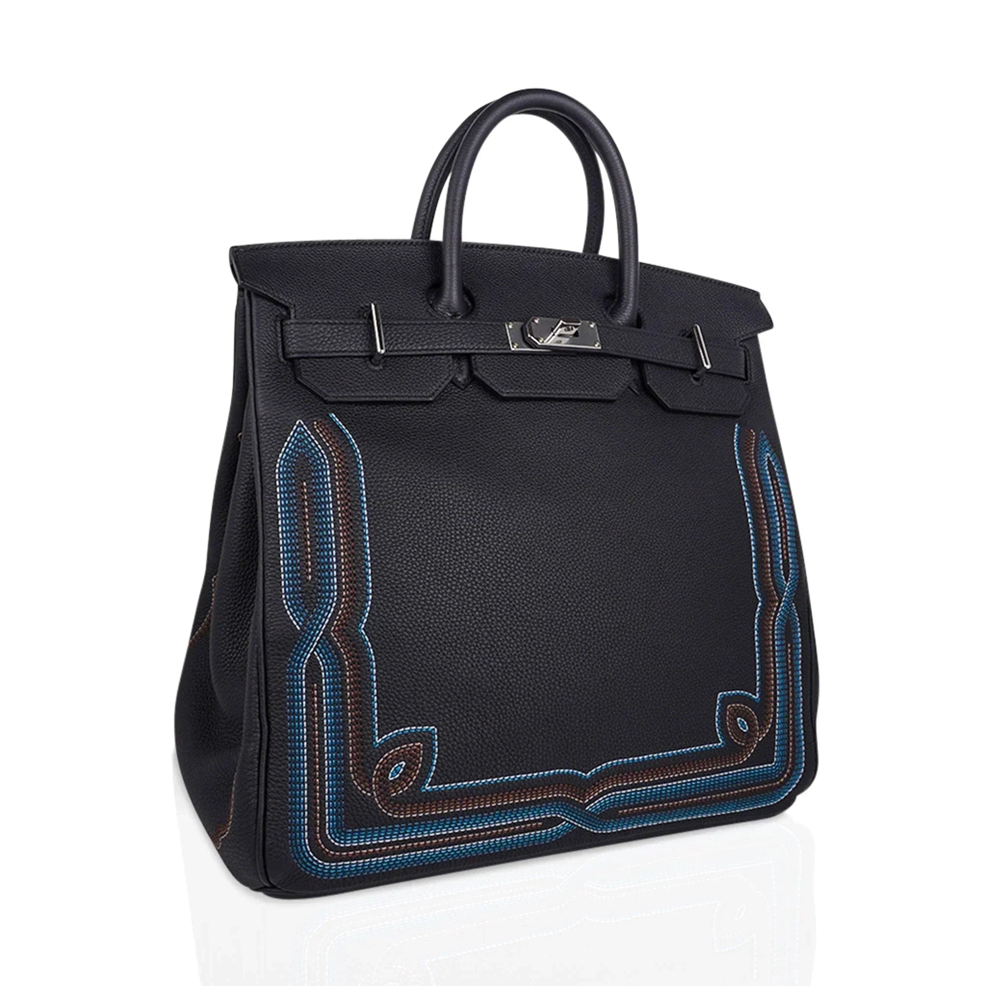 Limited Edition HAC Western Birkin 40 Bag Runway Embroidered Black Togo Leather with Palladium Hardware