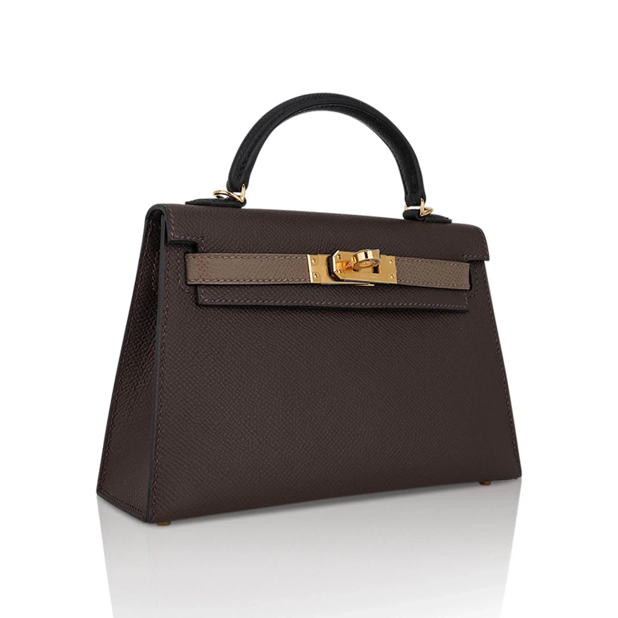 Special Order HSS Mini Kelly 20 Sellier Bag Ecorce Etoupe and Black with Gold Hardware