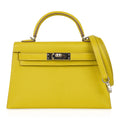 Kelly 20 Mini Sellier Bag Lime Chevre Leather Palladium New w/Box